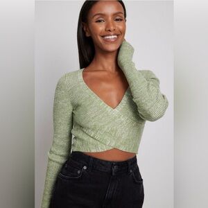 NA-KD Green Ribbed Long Sleeve